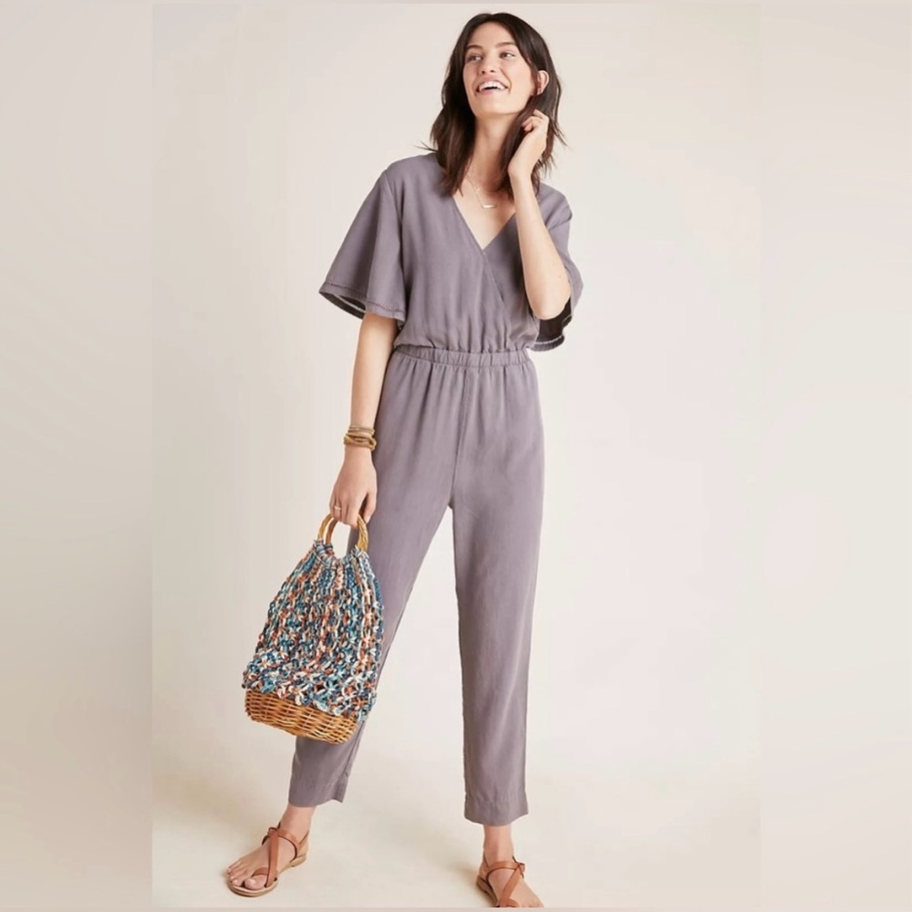 Anthropologie Cloth & Stone Jumpsuit Women's M Gray Gulpiyuri Tencel Lagenlook